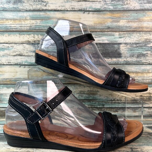 Nurture Shoes - Nurture Sandals Womens Size 7.5M Black Leather Lightweight Wedge Open Toe Casual